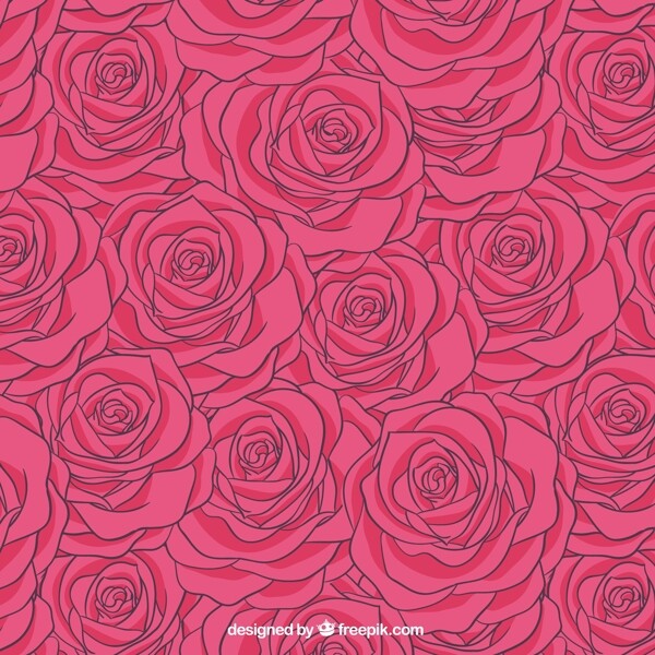 手绘红玫瑰花朵无缝背景矢量图图片