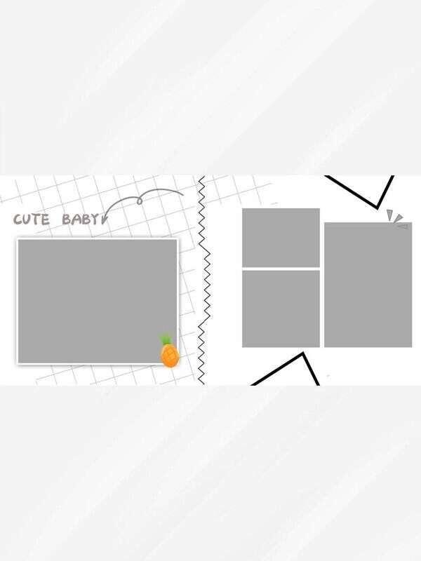 可爱宝贝灰白简约风方形四宫格整张页面相册排版