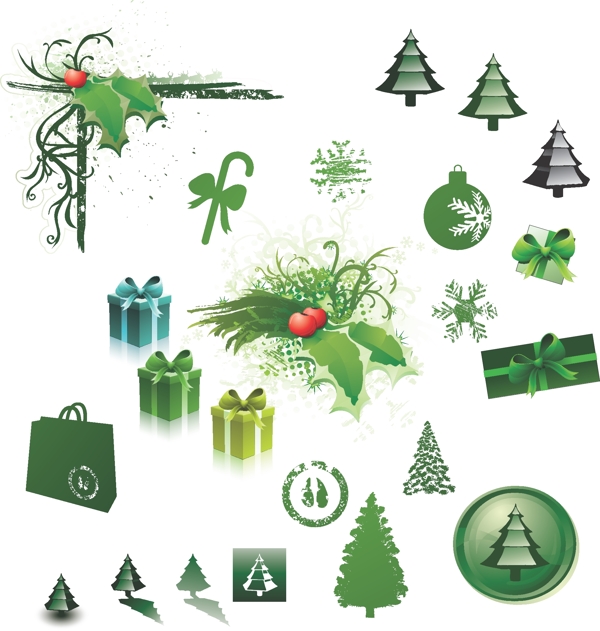 绿色圣诞图标矢量图片