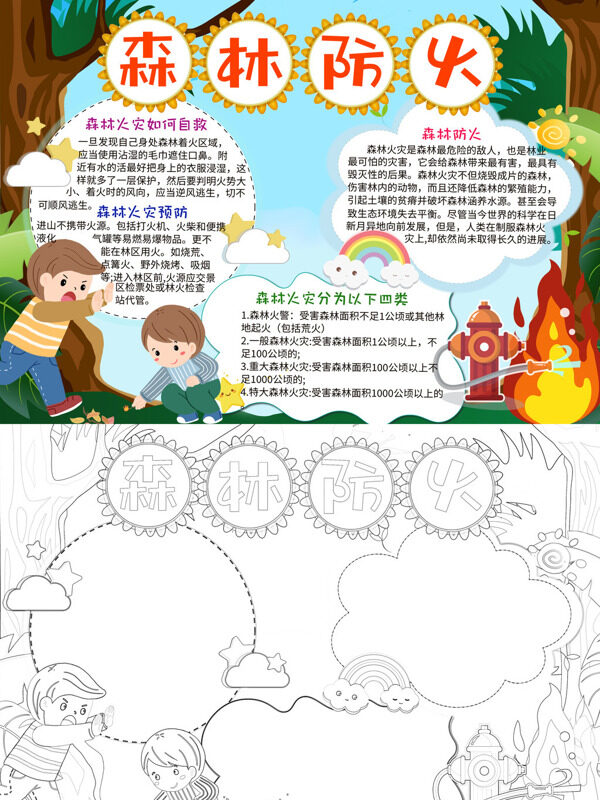 多彩森林防火森林火灾自救与预手抄报