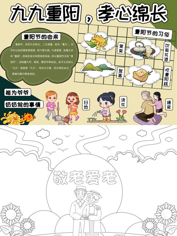 九九重阳，孝心绵长重阳习俗手抄报