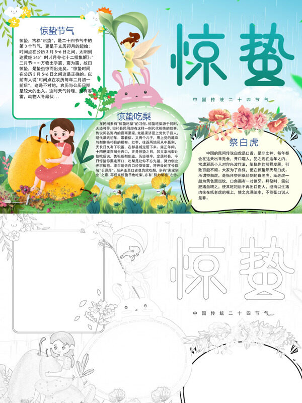 可爱精美惊蛰节气介绍手抄报