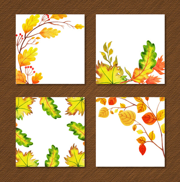 矢量水彩手绘秋天枫叶元素边框