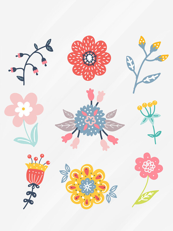 卡通童趣彩色手绘清新花朵设计