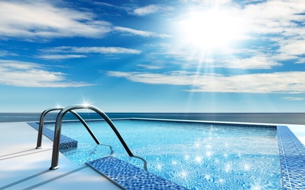 阳光下游泳池风景图片