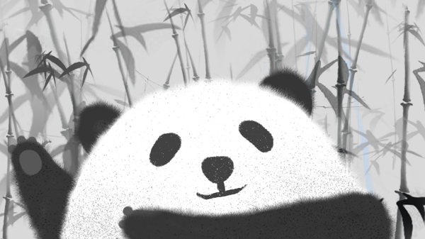 Panda墨竹林水墨熊猫插画