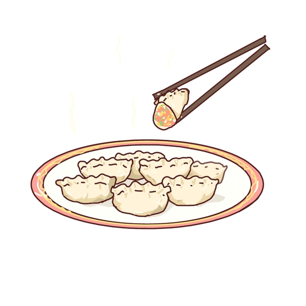 2019年卡通新年吃饺子食物习俗