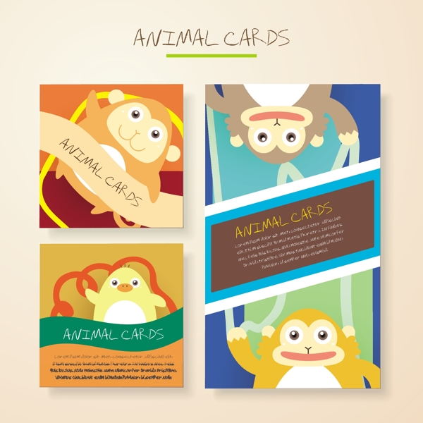 小猴子可爱卡通动物卡片矢量素材