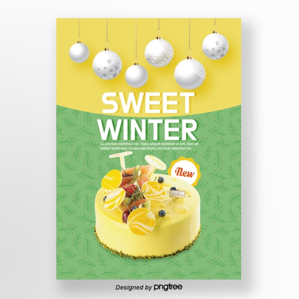 银色圣诞圣诞节黄色蛋糕冬季甜味食品海报