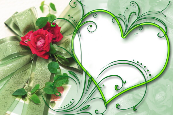 绿色浪漫花纹心形相框