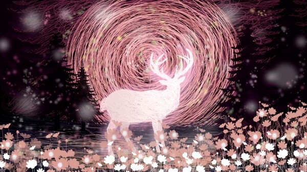 线圈插画粉红色鹿