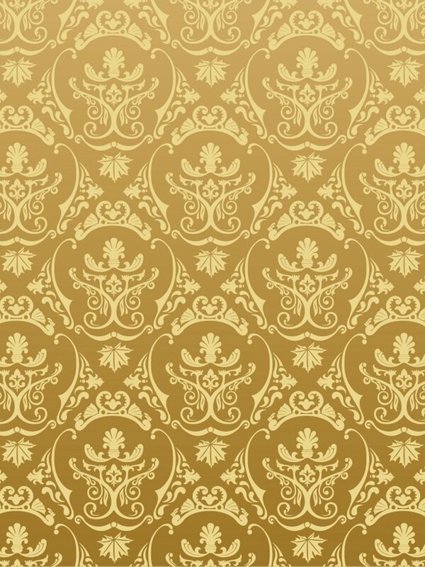 传统 欧式俄式花卉底图底纹  图案背景贴图 黄底金色宝瓶花 