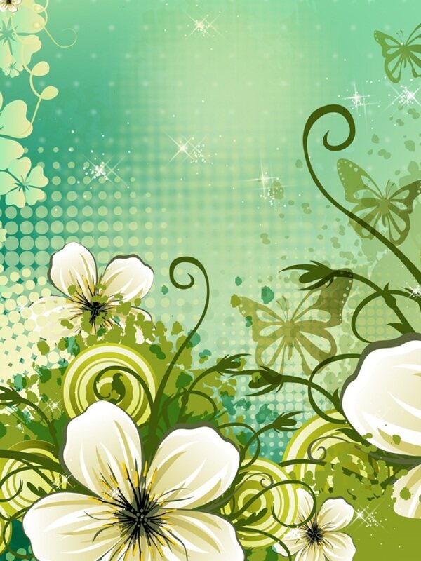 植物花纹 绿叶白花