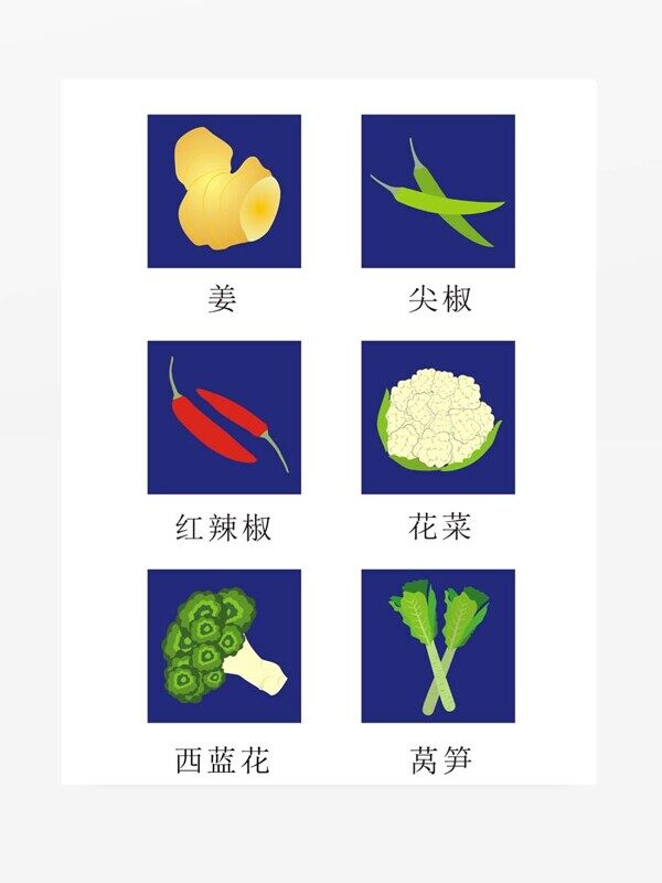 蔬菜矢量图姜尖椒红辣椒花菜西蓝花莴笋
