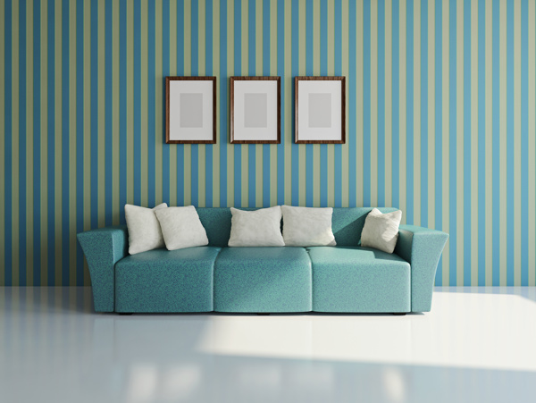 蓝色的沙发与相框图片