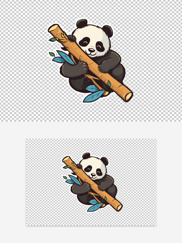 创意熊猫 卡通贴纸免抠元素        