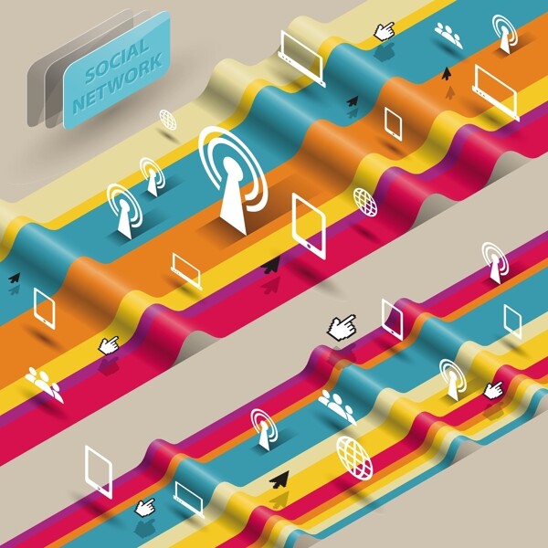 多彩折纸网络信息图矢量素材
