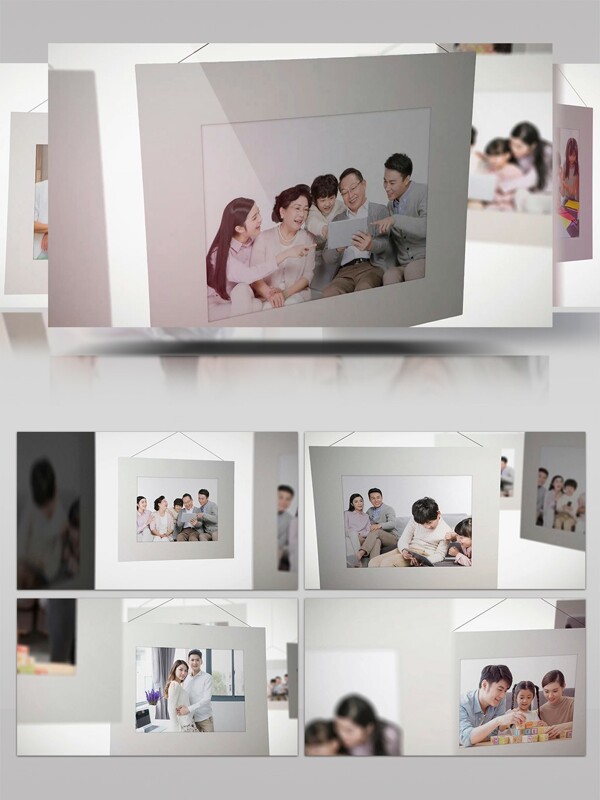 白色边框家庭照片相册展示AE模板