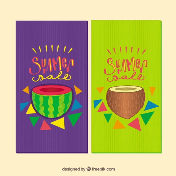夏季西瓜和椰子卡片设计