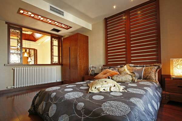 新中式奢华卧室斑点床品室内装修效果图