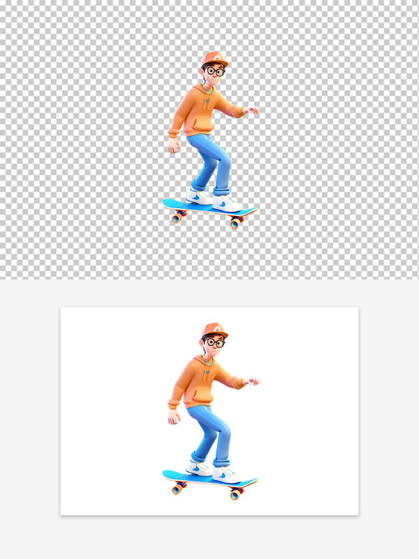 趣味可爱3D卡通滑板少年素材