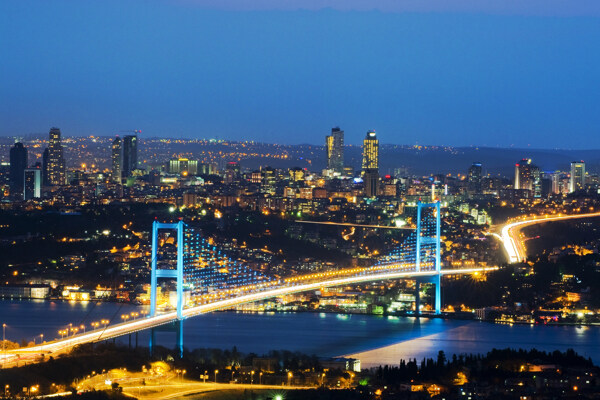城市跨江大桥夜景