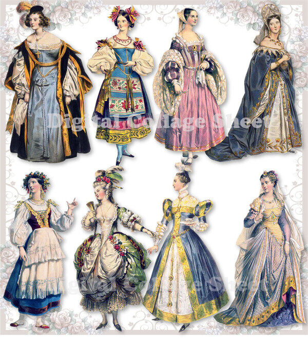 8款欧洲古典洛可可长裙设计图