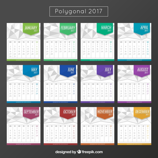 2017多边形彩色日历