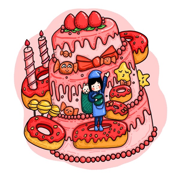 蛋糕人物食物卡通手绘可商用元素