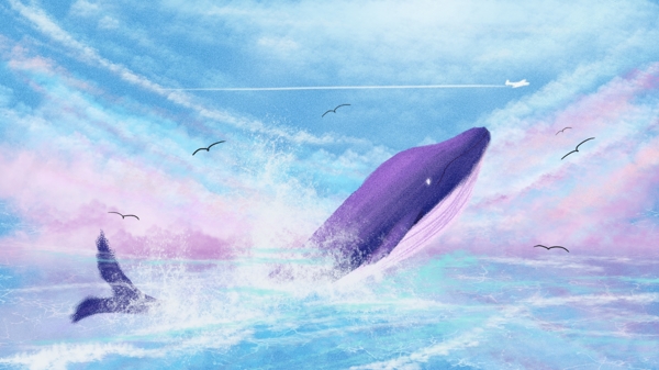 梦游仙境治愈风海蓝时见鲸梦幻插画